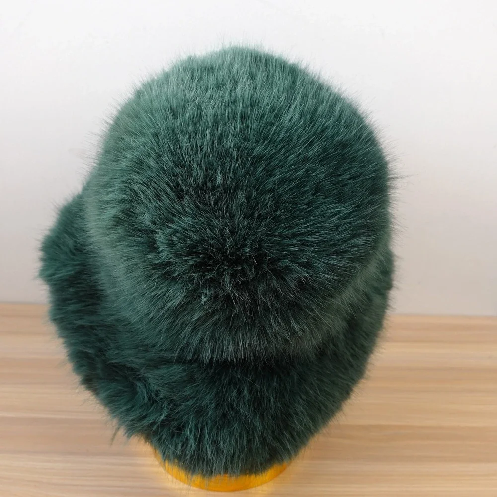 Plush Faux Fur Bucket Hat in Forest Green